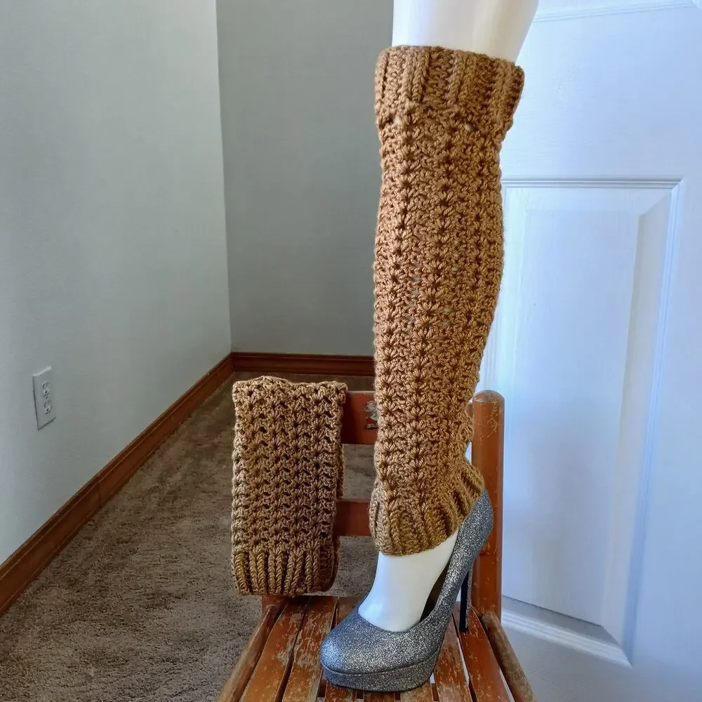 Gold Leg Warmers Bryce Canyon OSFM crochet over the knee retro dance premade